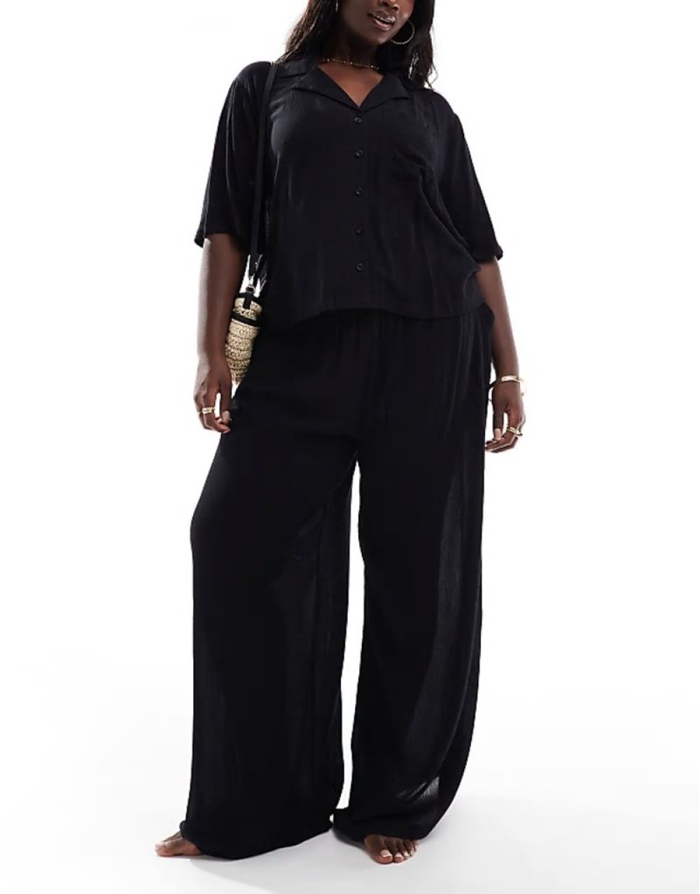 Curve mix & match crinkle beach set in black