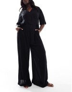 Curve mix & match crinkle beach set in black