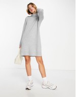 roll neck mini jumper dress in grey melange