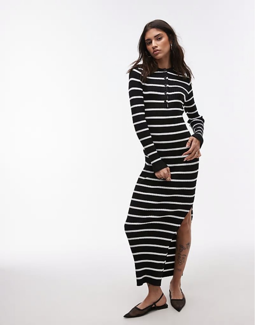 knitted button through maxi dress in mono