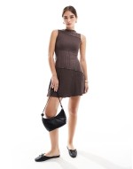 mixed lace mini dress in chocolate