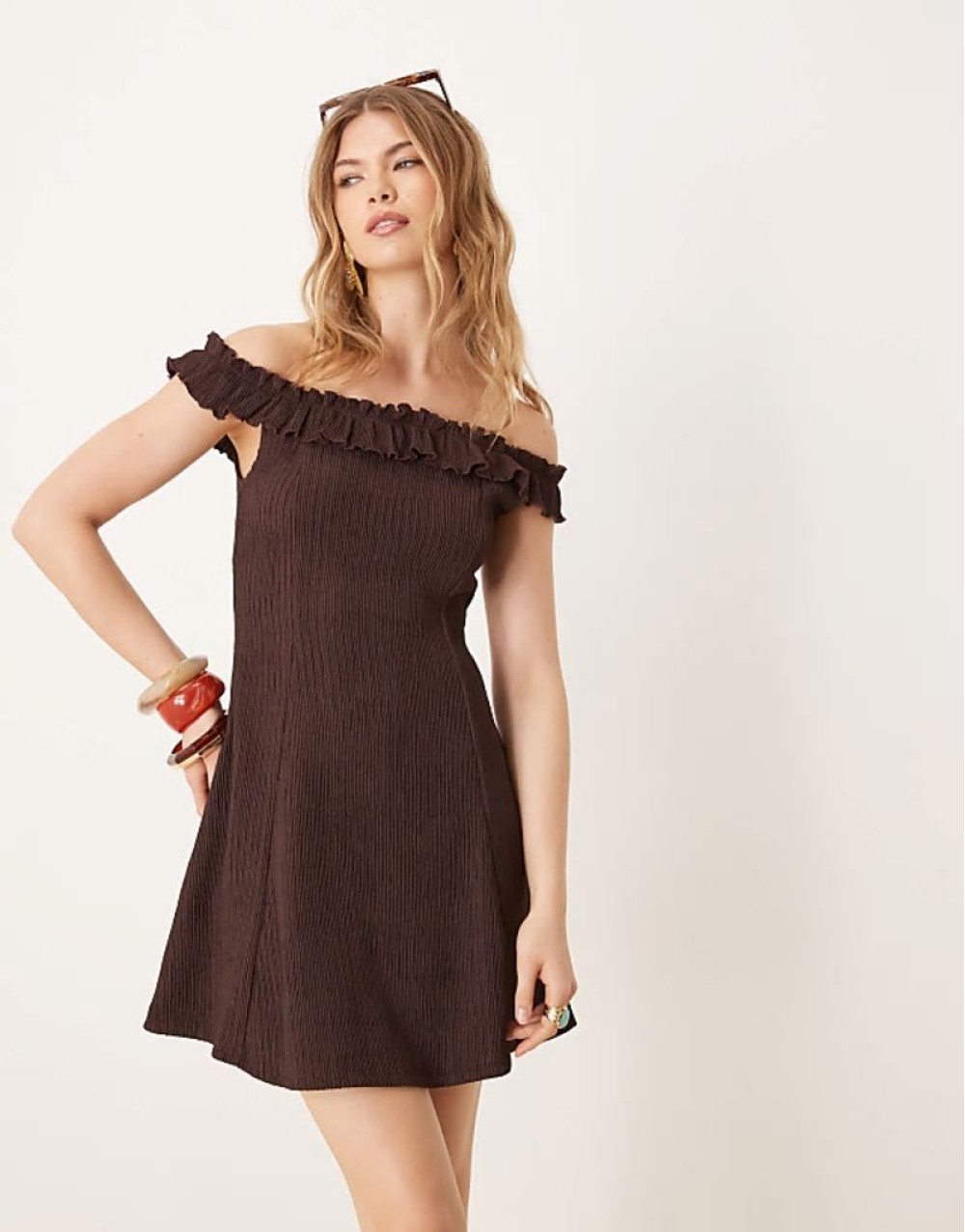 frill mini dress in chocolate