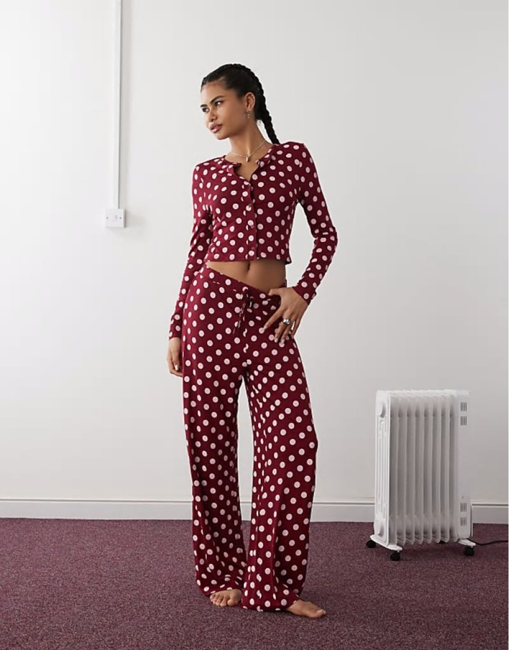 button up co-ord in polka dot